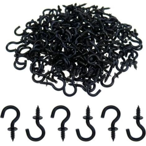 noir Lot de 200 mini crochets à vis de plafond de 29x15 mm, crochets à visser pour suspendre des plantes, des tasses, des décorations (1/4)