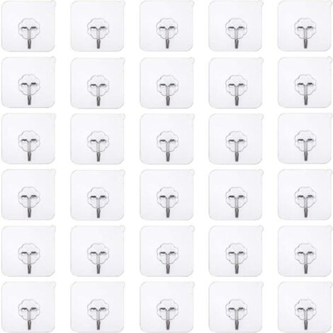 50 pièces crochets adhésifs sans perçage Crochet sans perçage auto-adhésif, crochet mural transparent, crochet adhésif transparent crochet de porte patère étanche idéal pour cuisine salle de bain mur (1/4)