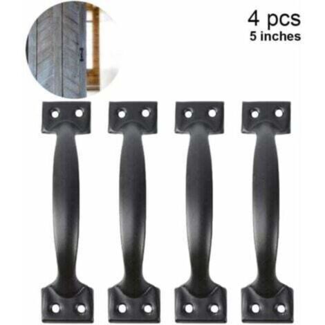 (5 Inch, Black) 4 Piece Barn Door Pulls for Wooden Fence Door Pulls, Vintage Cabinet Pulls for Kitchen Cabinets Furniture Drawers Cabinet Hardware (1/4)