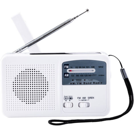 Radio d'urgence solaire AM FM longue durée à manivelle, lampe de poche LED rechargeable par USB légère pour les urgences (blanc) (1/4)