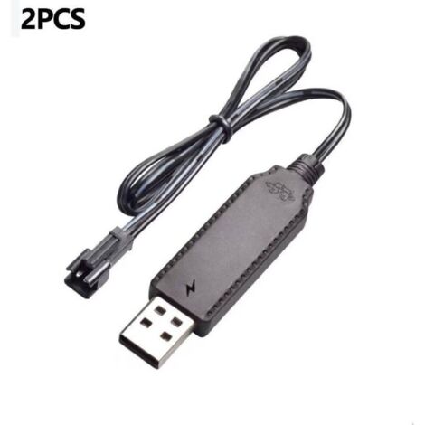 Pack de 2 Câble de charge USB 3,6 V 3,7 V pour batteries rechargeables LiPo SM-2 broches utilisées sur les jouets télécommandés, voitures, citernes, camions, trains, bateaux