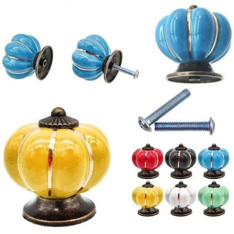 Promotion 7PCS ,Boutons de tiroir en céramique bouton de meuble forme citrouille pour tiroirs et placards de cuisine - mélange de couleurs-- (1/3)