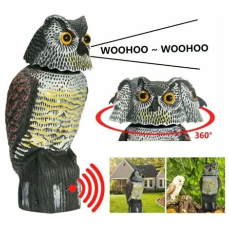 Effaroucheur d'oiseau réaliste tête rotative son hibou rôdeur leurre répulsif Protection antiparasitaire épouvantail jardin cour déplacer, (1/4)