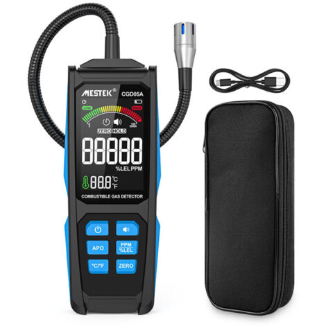 Détecteur portatif de fuites de gaz combustibles, testeur de fuites de gaz naturel, analyseur portable de concentration de gaz, avec test température et fonctions alarme sonore et lumineuse,de (1/4)