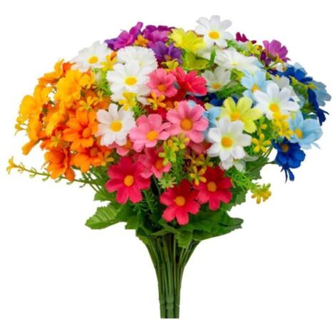 7 bouquets de fleurs de marguerites artificielles, les fleurs artificielles d'extérieur sont belles et naturelles, adaptées à l'intérieur et à l'extérieur, au jardin, au porche (1/4)