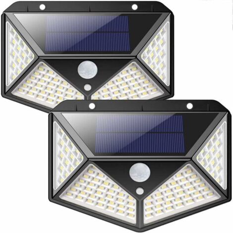 Lot de 2 Lampe Solaire Extérieur 100LED, avec détecteur de mouvement, Ip65 Extérieur étanche, avec 3 modes, pour jardin, clôture, terrasse, porte d'entrée, garage.. (1/4)