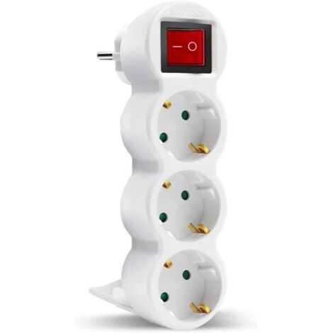 Adaptateur Plat 3 en 1 avec Interrupteur et Trois Prises Schuko, jusqu'à Charge 3680 W, 16 A, 250 V, Blanc, 1 pièce (1/4)