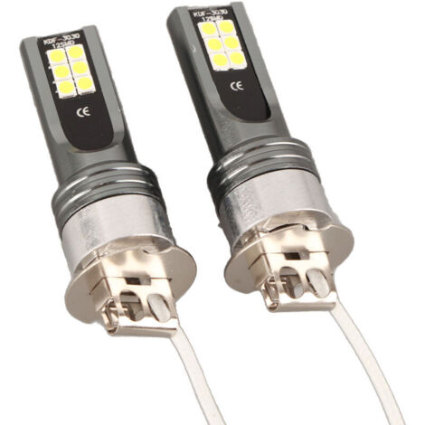 Paire de ampoules LED 2525 12LED pour phare de véhicule, H3, 12V‑24V, lumière blanche 6500K‑7500K,de