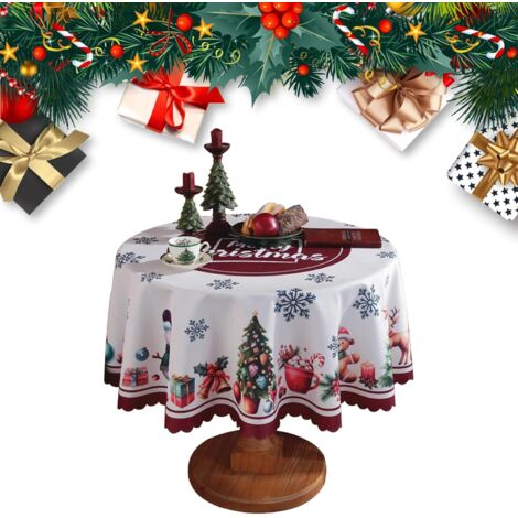 Coocheer – Nappe de Noël en polyester lavable 150cm – Nappe rectangulaire et ronde anti-tâches – Motifs festifs pour décorations de vacances (1/5)