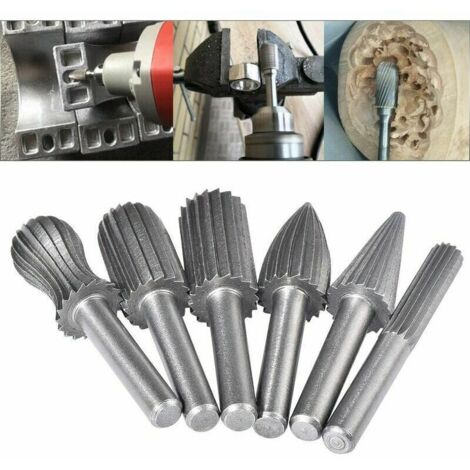 Lot de 6 fraises rotatives en tungstène double coupe 6 mm Queue en tungstène Embouts de limage/gravure/meulage pour outils rotatifs