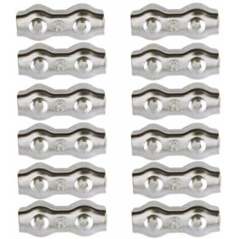 Serre-câble , Serre Cable Acier 3mm 12 Pièces Serre Câbles Duplex Pince de Câble Acier inoxydable 304 D'agrafe de Câble,Câble Poignées pour 2mm Câble Métalliques Pince À Câble Corde à Linge