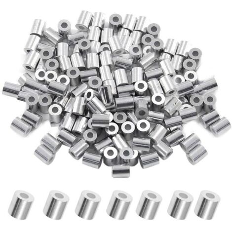 Lot de 200 manchons d'arrêt ronds pour câble métallique de diamètre en aluminium (M2,5, 2,5 mm) (1/4)