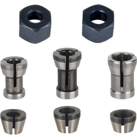 Mandrin de Fraiseuse - Lot de 8, Collet Mandrin Affleureuse (6 mm, 6.35 mm, 8 mm), Pince de Serrage Defonceuse, Adaptateurs de Pince (1/4)