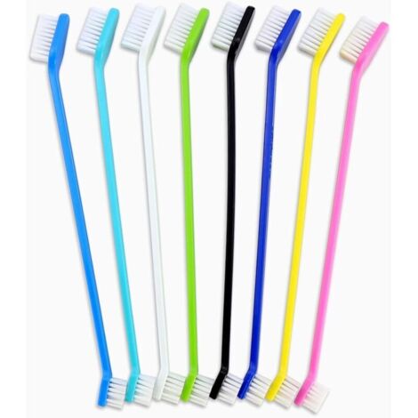 Ensemble de 8 brosses à dents pour animaux de compagnie - Double tête, pratique pour le nettoyage des dents et l'hygiène buccale, convient aux chiens et chats de petite et grande taille, 8 couleurs