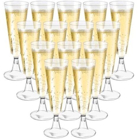50 flûtes à champagne transparentes, élégantes et réutilisables, en plastique, pour bière, vin et cocktails (160 ml), idéales pour les fêtes, les mariages et Noël. (1/4)