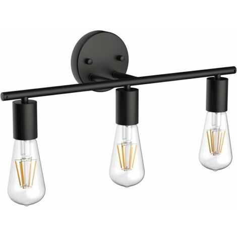 Applique murale vintage pour miroir de salle de bain, 3 lumières, en métal noir, pour l'intérieur, longueur : 48 cm, douille E27, ampoule non incluse. (1/4)