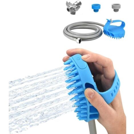 Bain soudain pour chien - Vaporisateur et toiletteur en un - Outil de toilettage intérieur/extérieur pour animaux à poils longs et courts, bleu (1/4)