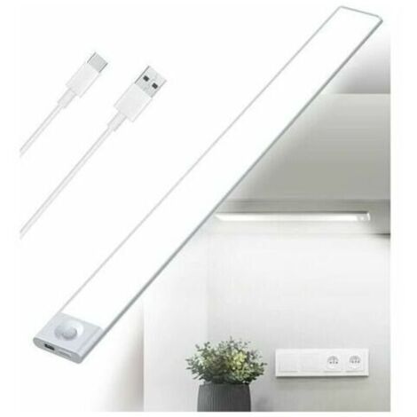 Reglette LED Cuisine Sous Meuble Rechargeable USB, Lumière tricolore, 2500mAh 40cm Dimmable Lampe Placard Detecteur de Mouvement Barre LED Sans Fil Rechargeable Lumiere Capteur PIR a Pile pour Escalie (1/4)