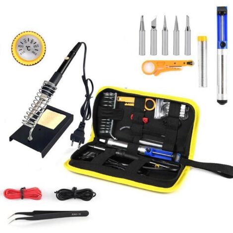 Kit de fer à souder 60 W, température réglable de 200 à 450 °C, multifonction, robuste, pour la maison, le bricolage, la gravure, les réparations, kit d'outils de soudage, 15 pièces (1/4)