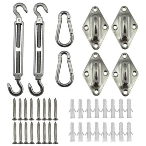 Kit d'accessoires pour auvent, kit de quincaillerie robuste en acier inoxydable pour voile d'ombrage, adapté aux triangles et carrés de jardin, rectangulaires, accessoires de fixation pour voile d'omb (1/4)