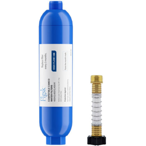 Filtre à eau avec protecteur de tuyau flexible, spécialement conçu pour les applications de camping-car et marines, réduit le plomb, le fluorure, le chlore, le mauvais goût et les odeurs (1/4)