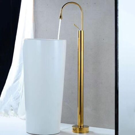 Ensemble de robinet de baignoire en or, robinet mitigeur de baignoire autoportant, robinet de douche de baignoire de salle de bain, robinet d'eau chaude et froide sur pied de baignoire européenne (1/4)