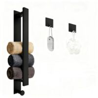 Porte Serviette, Porte-Serviettes Mural, Porte Serviette Murale Noir Mat avec 2 Crochets, pour Serviette Pliée Serviette Roulée Grandes Serviettes