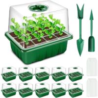 Mini Serre pour Plantes, 10 Pièces 120 Cellules Intérieure Plateau Semis avec couvercles rehaussés, Bac à semis Pépinière Boîte de Culture Durables, Vert
