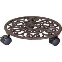 Support à roulettes pour Pot de FleurØ 29 x 6,5 cm I Support Roulant de Plant pour l'intérieur + l'extérieur I Roule Pot en Fonte, Nickel I 2 Freins I Capacité de Charge 50 kg -20092201 -