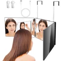Miroir 360 Coiffure, Miroir Coiffure Homme, Miroir 3 Voies, Coupe-Selfie à 360 Degrés, avec Crochets, Hauteur Réglable, Coiffure Miroir pour Rasage, Maquillage