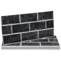 Stickers Adhésive Carrelage Noir 12 pièces pour Salle de Bains et Cuisine, Crédence Cuisine, Imperméables Carrelage Carreaux Adhésif Mural 30 x 15 cm