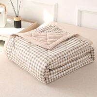 Couvre Lit Matelassé, Chèque Couvre-Lit Couverture de Lit pour Toutes Les Saisons Jeté de Lit Dessus de Lit Courtepointe Réversible Doux Couettes Parure de Lit (Kaki,180x200cm)