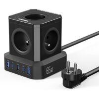 TOPREK 10-in-1 65W USB PD3.0 Steckdosenleiste, Erweiterungssteckdosenleiste mit 5 französischen AC-Steckdosen (4000W/16A), 65W GaN Tech Steckdosenleiste, 5 USB-Anschlüsse, Schnellladung, mit Schalter