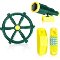 Lot de 3 accessoires pour aires de jeux pour enfants, balançoires d'extérieur, équipement de jeux, bateau pirate en plastique, roue, télescope, téléphone, maison de jeux d'extérieur, équipement d'esca