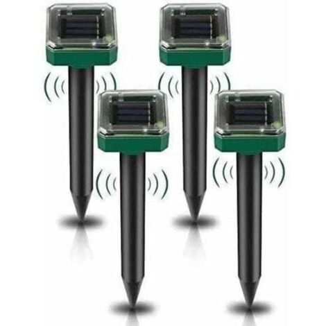 Lot de 4 piquets répulsifs à taupes solaires - Répulsif à taupes à ultrasons - Élimination des taupes à énergie solaire pour taupes, serpents, campagnols, gophers et autres animaux (1/5)