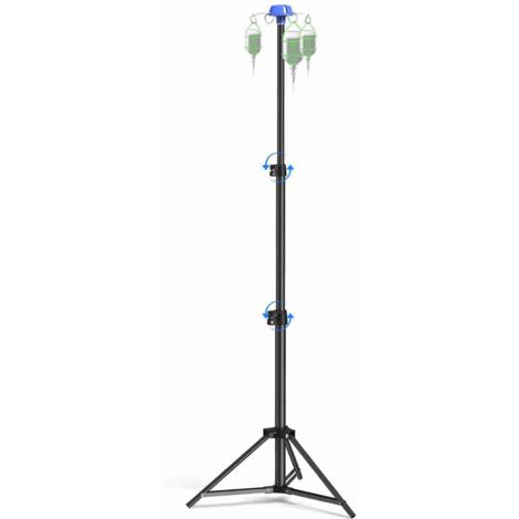 Potence à perfusion portable avec support pour poche de perfusion, 4 crochets, hauteur réglable de 68,5 à 211 cm, pliable, pour soins à domicile et en clinique