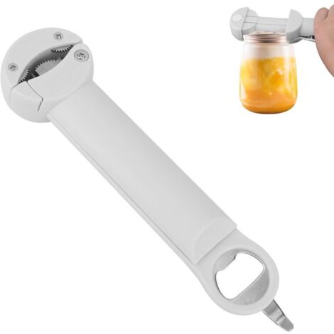 Ouvre-Boîte Magnétique Multifonction, Décapsuleur Rétractable en Acier Inoxydable Pince pour Couvercle de Bocal Fournitures de Cuisine pour Mains Faibles et Arthrite (Blanc Cassé) (1/5)