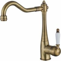 Robinet de cuisine en laiton vintage, robinet de cuisine antique orientable à 360°, robinet d'évier maison de campagne à haute pression, robinet mitigeur de cuisine