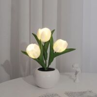 Lampe à poser tulipe LED Vase en céramique moderne Intensité variable Rechargeable sans fil Décoration élégante pour chambre et salon