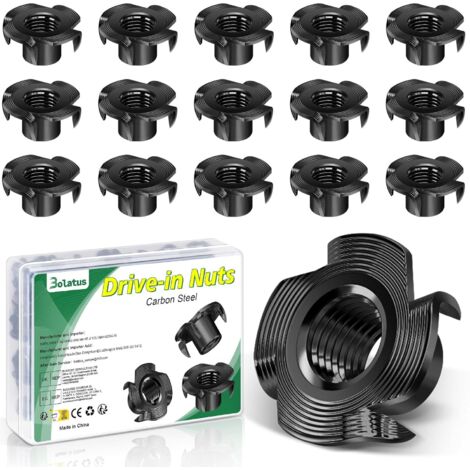 Lot de 50 écrous à frapper M4 x 8 mm Bolatus en acier au carbone avec 4 pointes à frapper pour bois, meubles, mur d'escalade, bricolage (1/5)