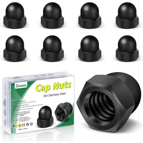 Lot de 10 écrous à chape M12 noir, Bolatus haute forme Écrous à chape hexagonaux de haute qualité, écrous à capuchon en acier inoxydable pour vis tiges filetées et boulons filetés, écrou borgne moto