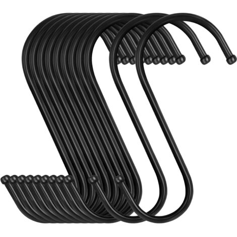 Lot de 12 crochets en métal en forme de S - Noir - 12 cm - Pour suspendre des pots et des plantes dans la cuisine, la salle de bain, la chambre à coucher, le jardin (1/5)