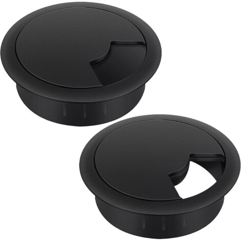 Passe-Câble 60 mm - Lot de 2 Passages de Fil en Plastique Noir pour Bureau, Organisateur de Gestion des Câbles pour la Maison et le Travail