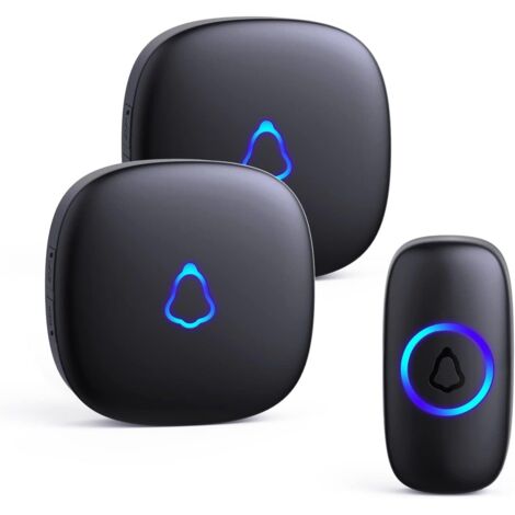 Sonnette Sans Fil Exterieur Etanche, Doorbell Avec 2 Récepteurs + 1 Émetteur À Pile, 58 Mélodies Carillon, 5 Niveaux Volume 120 dB, LED, 300m Longue Portée Sonette Pour Maison,Appartement, Noir
