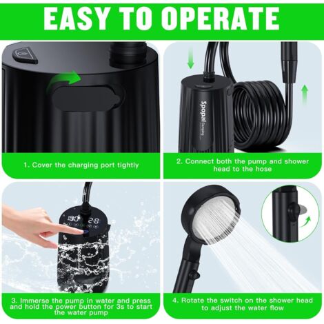 Douche Portable, Spopal Kit Douche de Camping, 10000mAh,Afficheur Douche Portable, Spopal Kit Douche de Camping, 10000mAh,Afficheur
