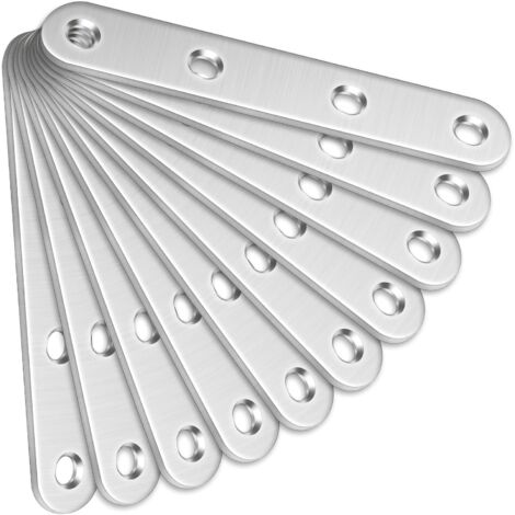 Lot de 10 supports droits (100 x 16 x 2 mm) en acier inoxydable avec trous pour bois
