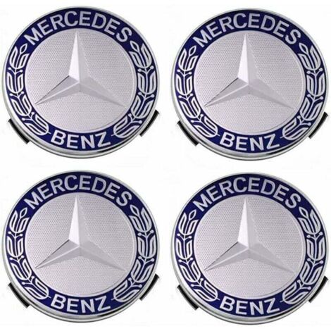 Lot de 4 cache-moyeux compatibles avec Mercedes Benz 75 mm - Bleu,