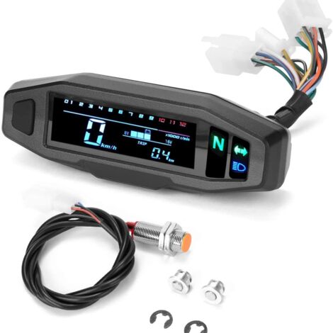 Coocheer – Compteur de vitesse numérique moto étanche HD – Affichage LCD antireflet – Compatible moteurs 1/2/4 cylindres – Odomètre multifonction
