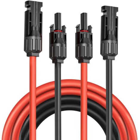 Câble Solaire 4 mm² - Rallonge de 1m/2m/3m/4m/5m/6m/10 m - Résistant aux UV - Certifié VDE - avec connecteurs solaires - pour installations photovoltaïques (Rouge/Noir) (4mm²/2m)