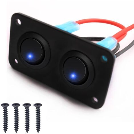 interrupteurs LED Bleu ronds à bascule 12-24V,Panneau de commutation de voiture,2 Gangs, Panneau de commutation 12V pour Voiture, Camion, Voitures de Course, Marine (1/3)